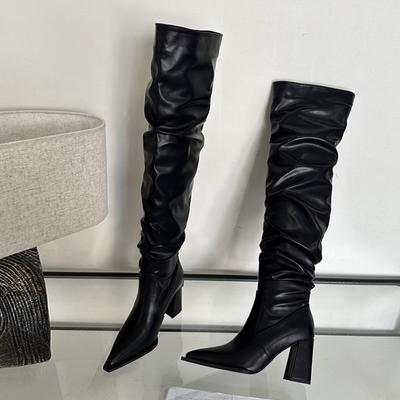 Модные Liyke Зимние Уличные Сексуальные Ботильоны с Острым Носком Выше Колена Женские Танцевальные Ботфорты Модные Низкие Квадратные Каблуки Botas Mujer