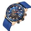 BUREI Men's Analog Chronograph Quartz Watch with Blue Urethane Strap, Waterproof, Date Display, Gift