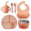 Silicone baby feeding set 8 pieces, including plate, bowl, bib, spoon and fork