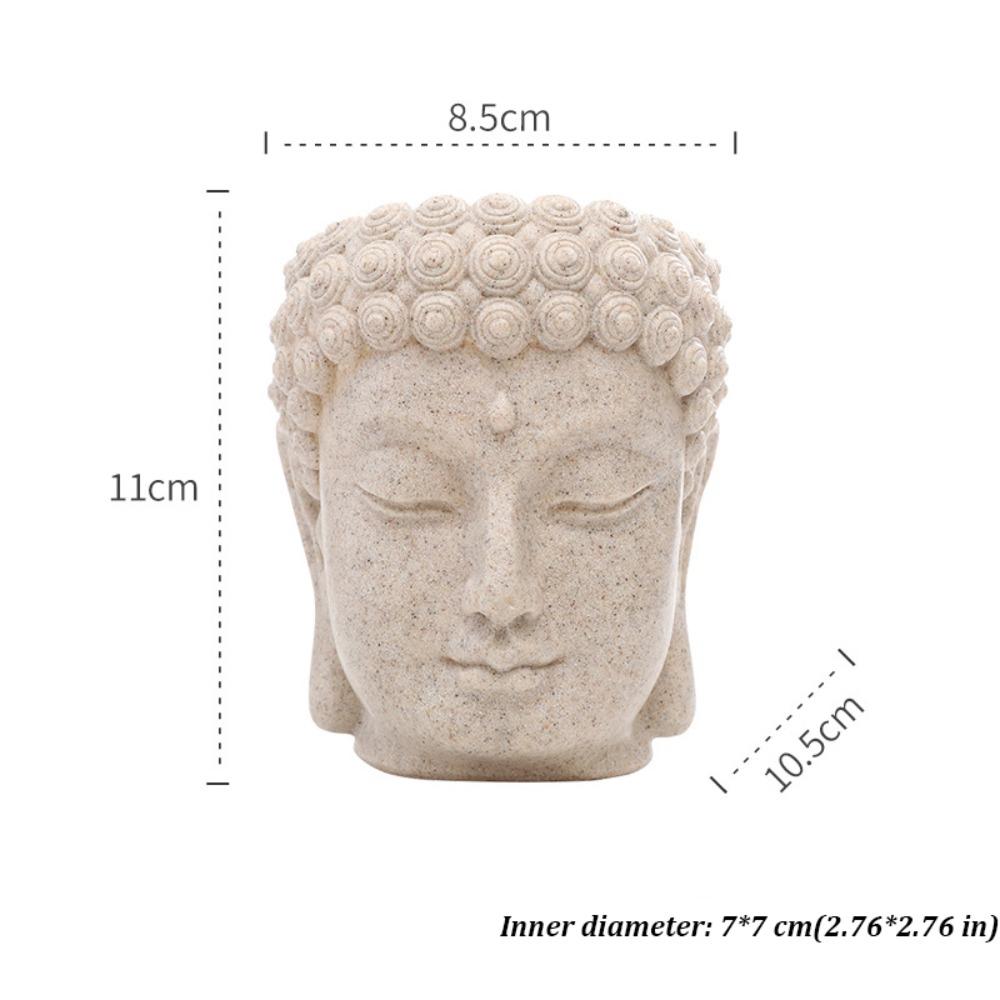 Resin Buddha Head Flower Pot Desktop Ornament Planter Statue Style Succulent Planter Modern with Drainage Hole Plant Container