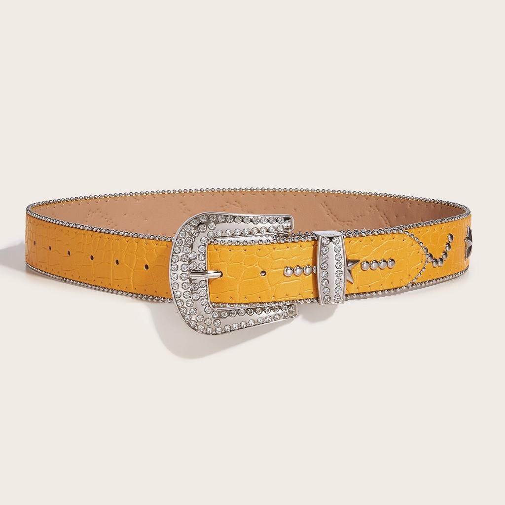 Punk Style Pu Leather Belt With Starry Compass Buckle For Casual Youth Fashion