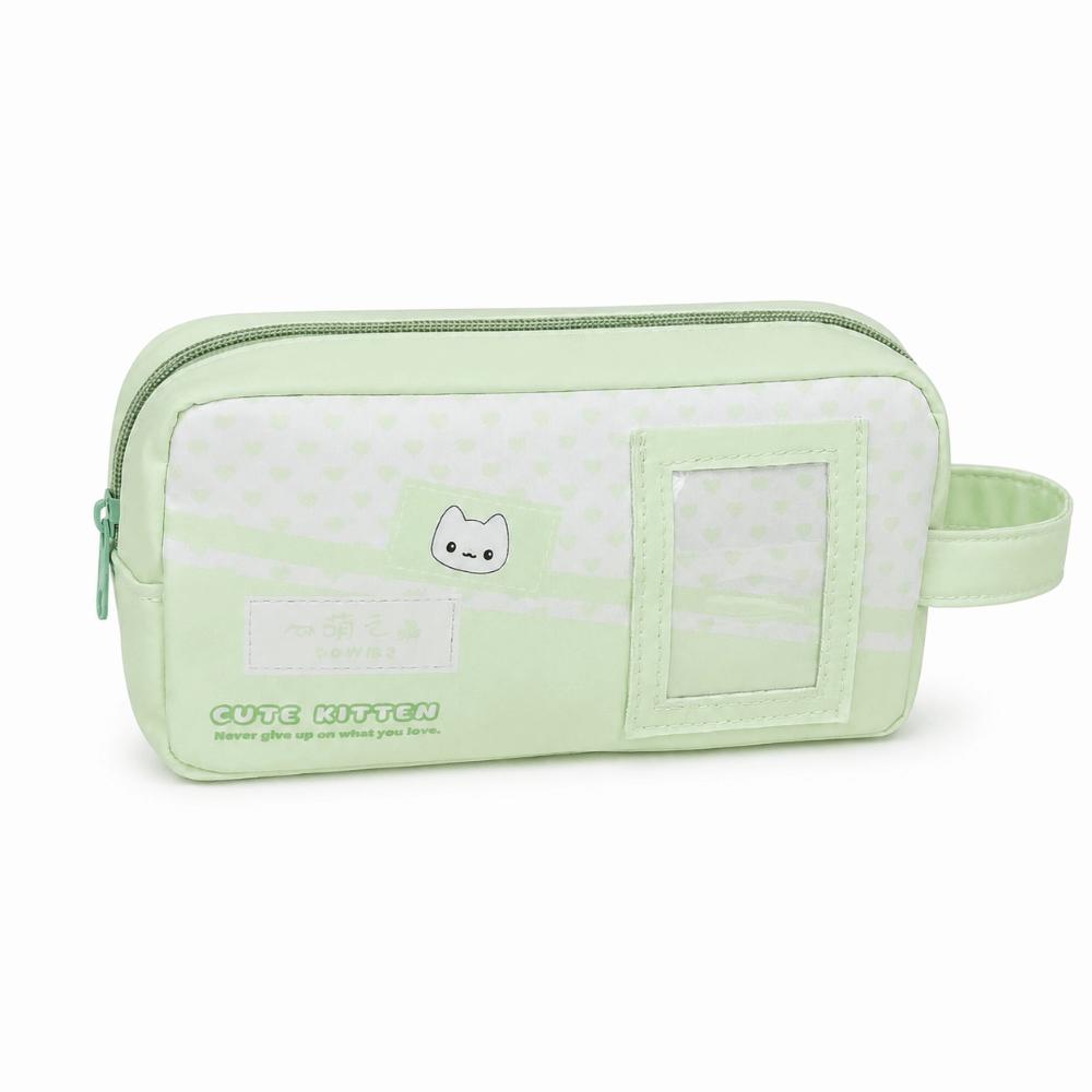 Heart Print Pencil Case Green Stationery Storage Bag Durable Pen Bag  Back To School