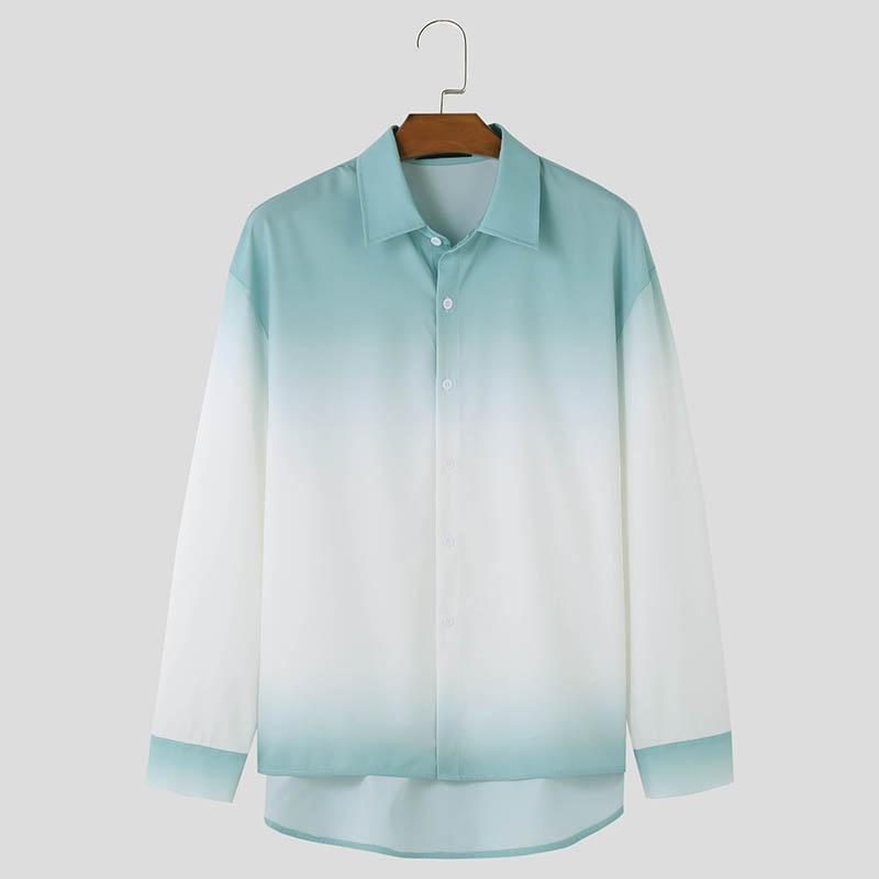 INCERUN Men Lapel Neck Long Sleeve Gradient Buttons Tops Casual Spring Oversized Shirts