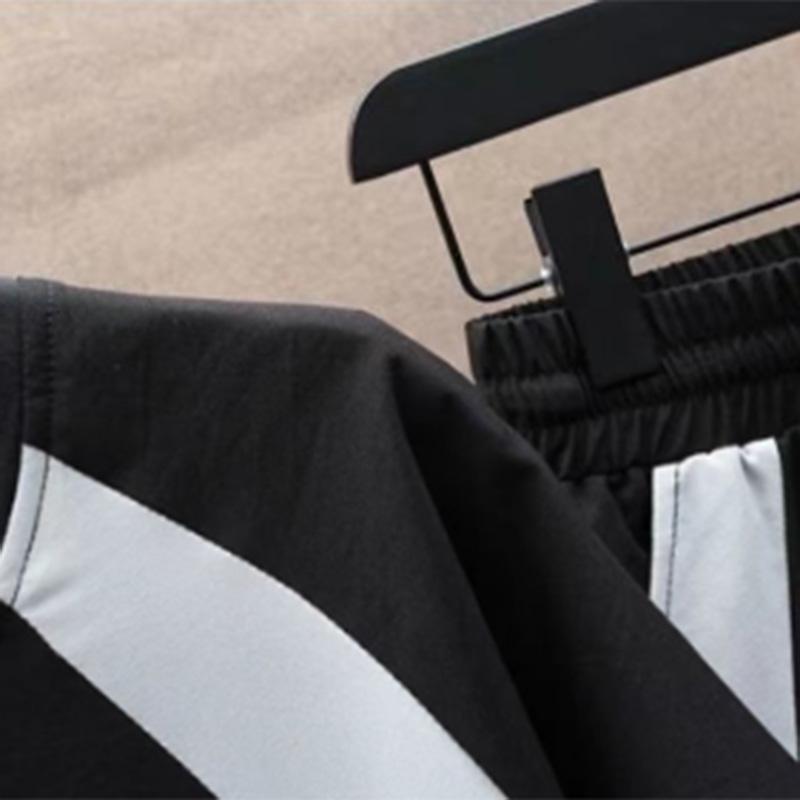 Летний костюм-футболка с короткими рукавами, мужской однотонный трендовый молодежный повседневный спортивный укороченный костюм из двух предметов