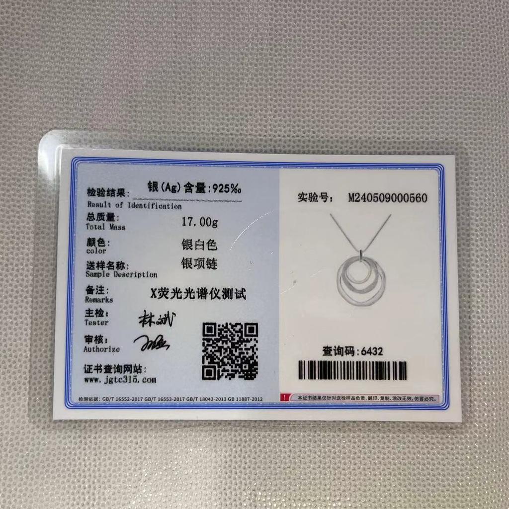 S925 Silver Plated Three Ring Pendant Necklace Frosted Women's Gift