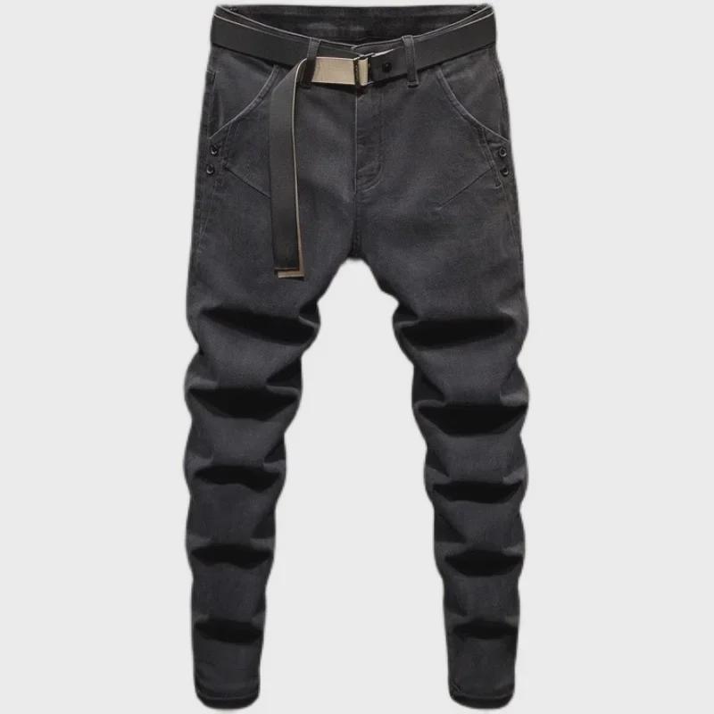 Мужские черные узкие джинсы премиум-класса в корейском стиле - осенний трендовый легкий роскошный эластичный облегающий крой
