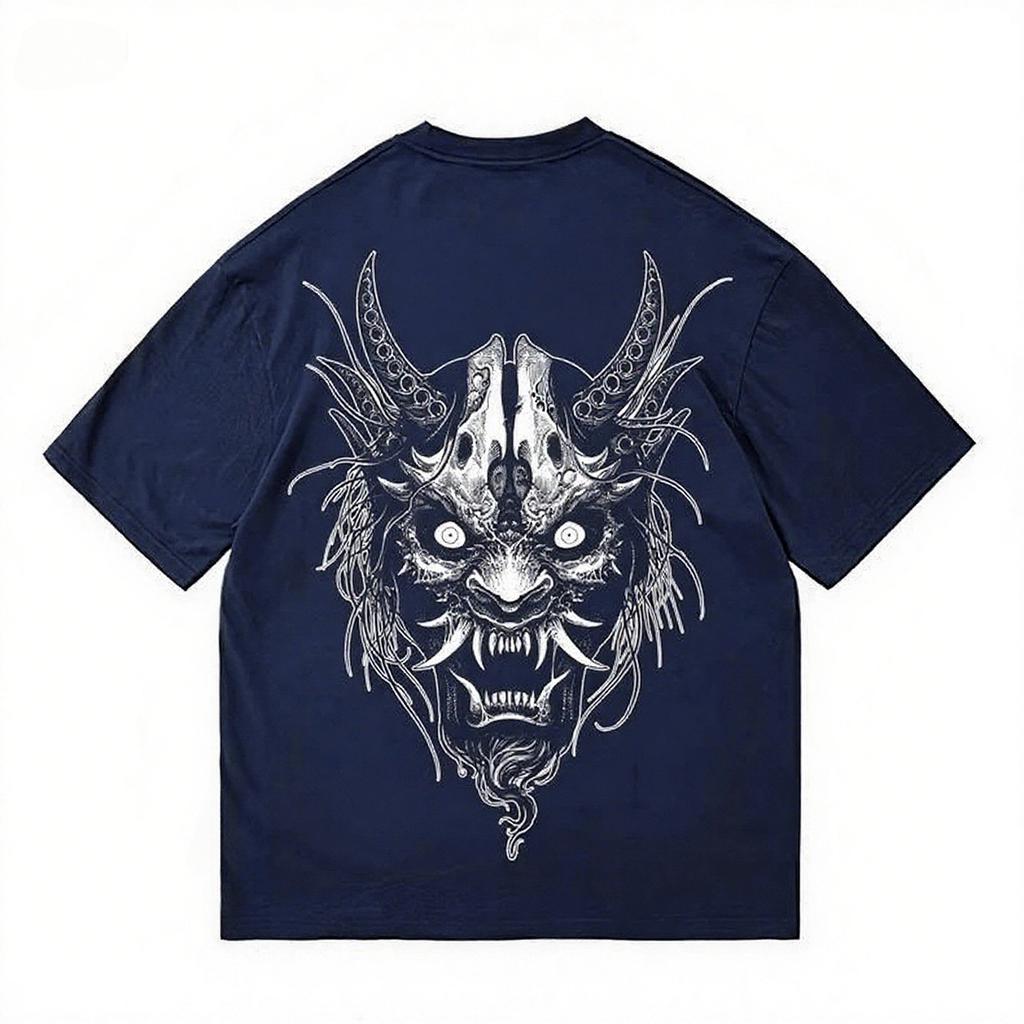 2025 Американский Дьявольский Стиль Принтованная Футболка с Коротким Рукавом Летний Повседневный Модный Топ Круглый Вырез Хлопок Прохладная Дышащая Футболка