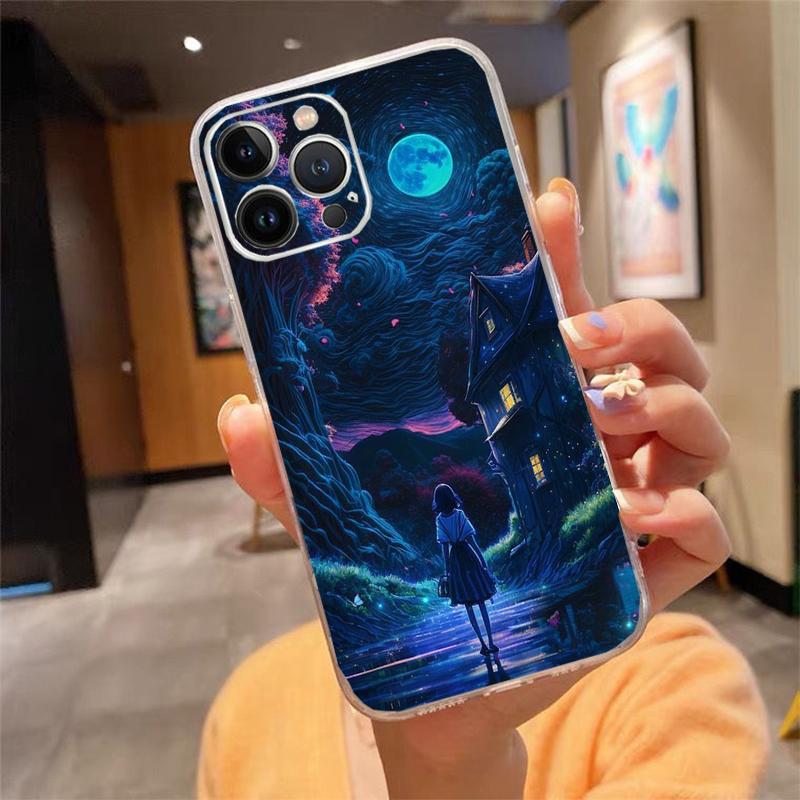 Чехол для телефона для iphone 17 Pro Max Air 16 15 14 13 Pro Max 15 16 Pro 15Plus Лунная ночь Планета Девушка
