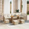 10-piece Garden Sofa Set with Beige Cushions Poly Rattan Acacia, 2-seater Garden Sofa with Beige Cushions 3362291
