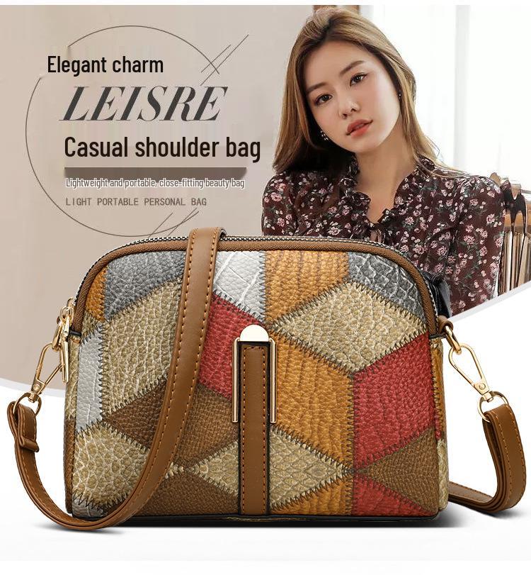 Этнический стиль колор-блок пэчворк двойная молния сумка кроссбоди