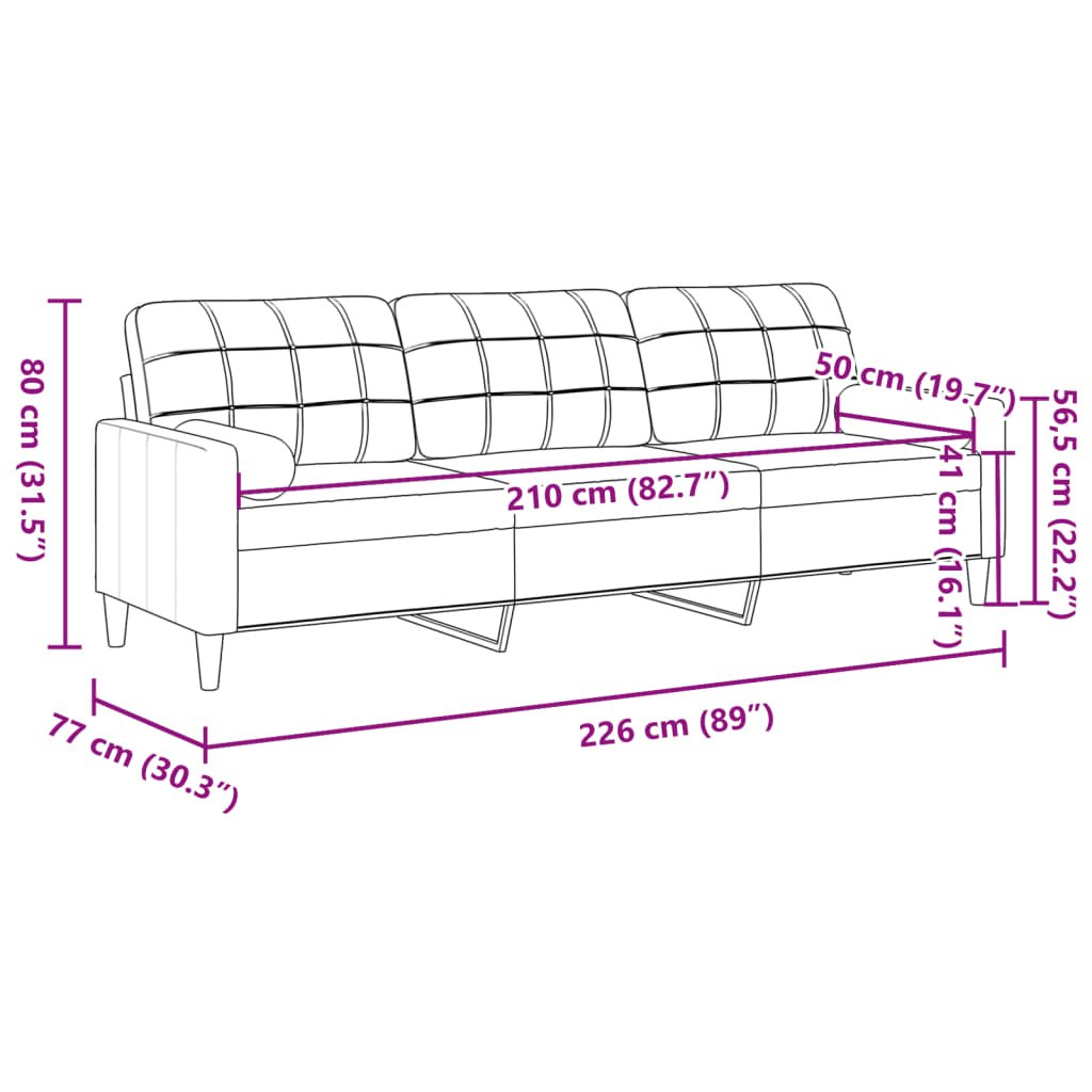 Vidaxl 3-Osobowa Sofa Z Poduszkami, Jasnoszara, 210 Cm, Obita Tkaniną