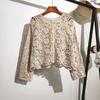Lace Small Shawl Cotton Cardigan Female Spring and Summer O Neck Long Sleeve Solid Casual Versatile Hollow Cardigan