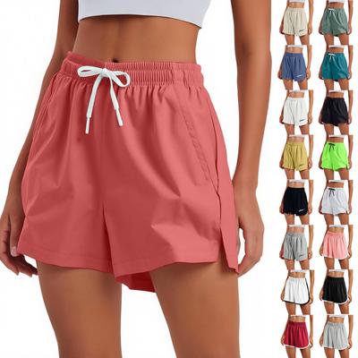 Женские спортивные шорты, повседневные свободные однотонные дышащие быстросохнущие шорты