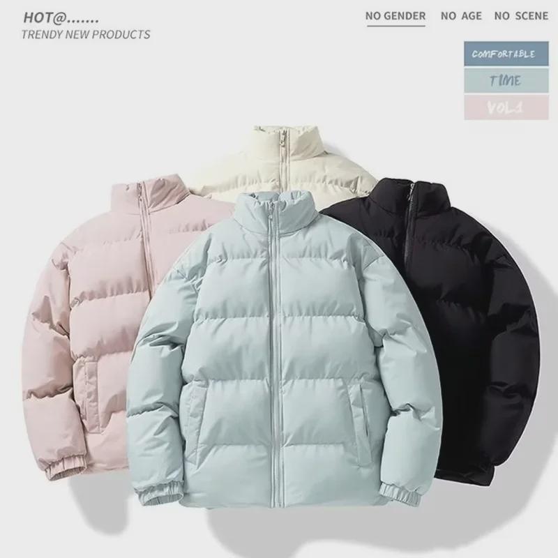 Мужская куртка из утолщенного бархата и хлопка с высоким воротником - однотонный пуховик на осень/зиму, пальто в парном стиле