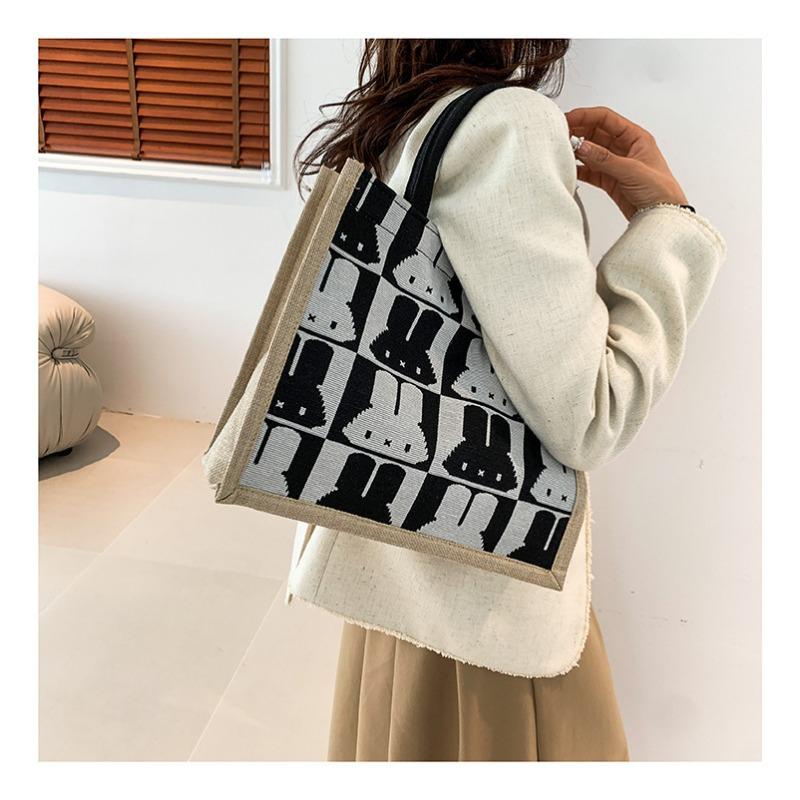 Женская сумка простая чистая льняная модная портативная магнитная пряжка одно плечевая сумка сумка кролик