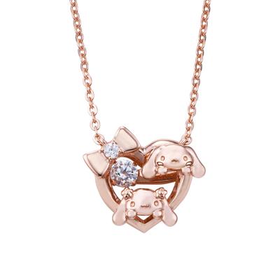 Cinnamoroll Sanrio Cinnamon Mocha Танцующий камень Ожерелье Открытое сердце Серебро 925 Кубический цирконий [Белый клевер] SACI-N056PG