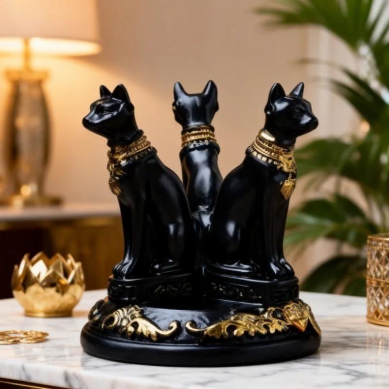 Кристальный шар-диффузор для кошек Стенд Форма кошек Держатель-сфера Тройная египетская подставка-дисплей Смоляная фигурка Статуэтка Декор для офиса и дома