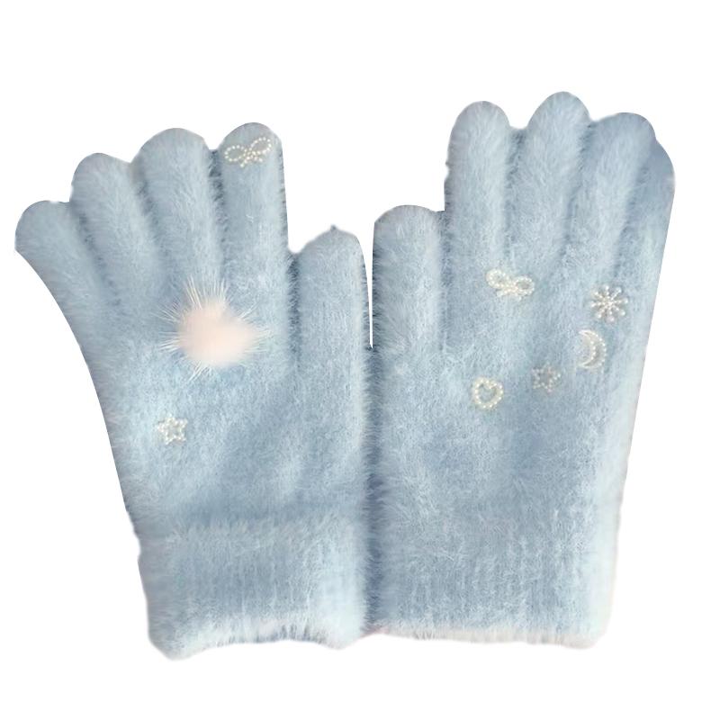 Перчатки Искусственный мех норки Мех кролика Вязаные повседневные перчатки Пряжа