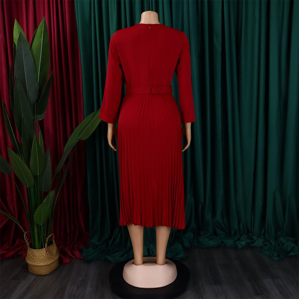 YYFS Women's Fashion Spring Fall Solid Color Print Long Sleeve O-Neck High Waist Casual Dresses