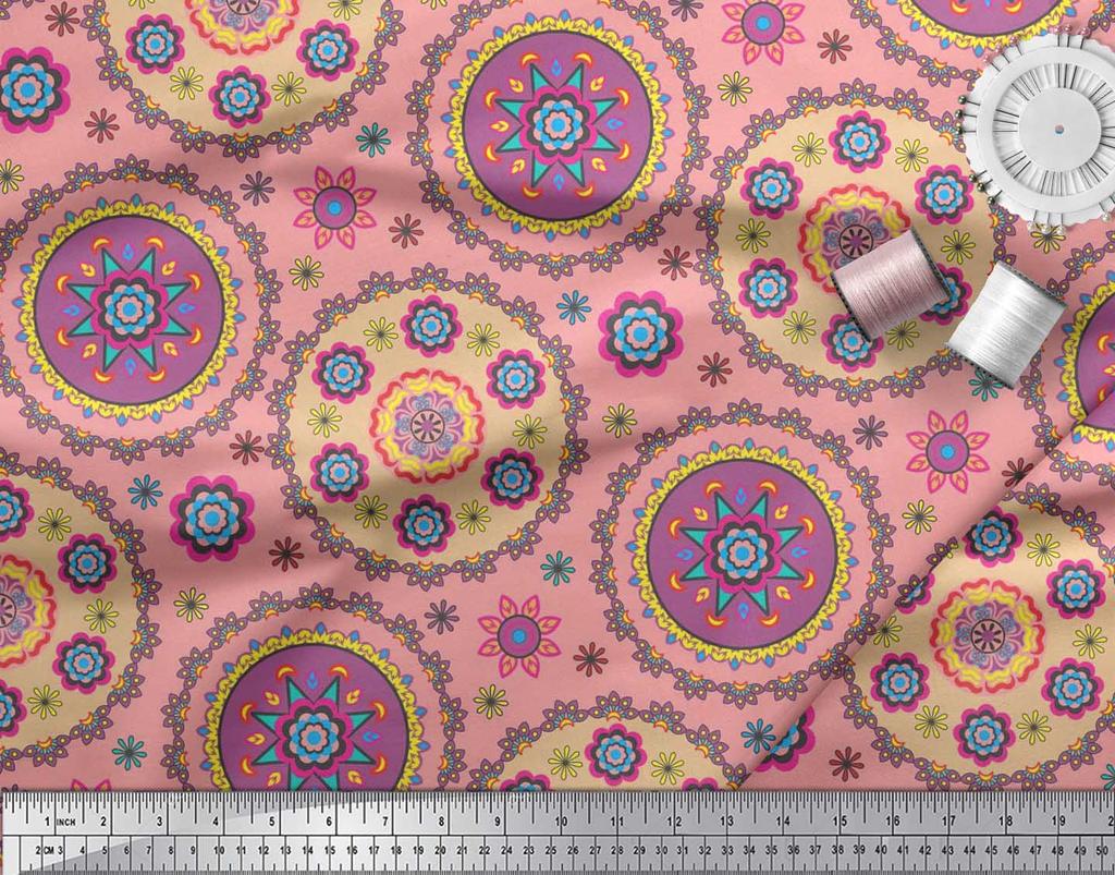 Soimoi Японский креп-атласная ткань с цветочным принтом Мандалы, швейная ткань, метр 42 дюйма