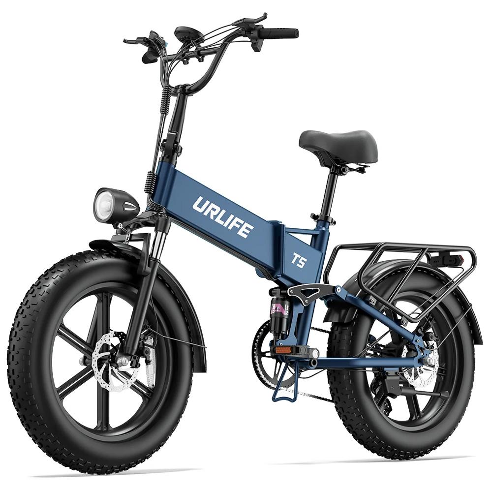 Urlife T5 Foldable Electric Bicycle 20" Fat Tire 750W Motor Fully Suspended Adult Electric Bike 48V 13Ah Dual Disc Brakes 7 Speed Max Load 120Kg