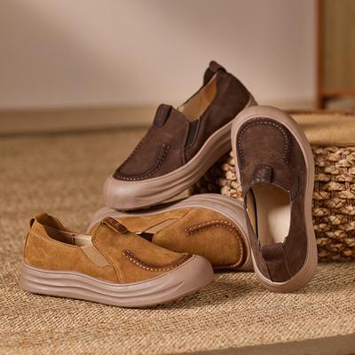 Осень новый красивый британский стиль кожа ручная работа круглый носок закрытый носок плоский каблук одинарная обувь мягкая подошва повседневная обувь