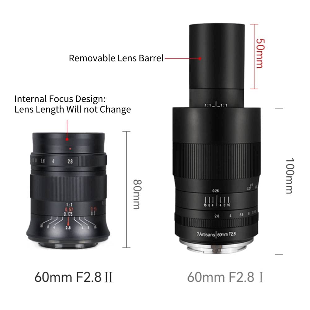 7artisans 60mm MarkII Macro Manual Focus Camera Lens Mirrorless Camera Lens Widely Compatible with Canon RF Mount F2.8 APS-C EOS-REOS-R3 EOS-RP EOS-R5