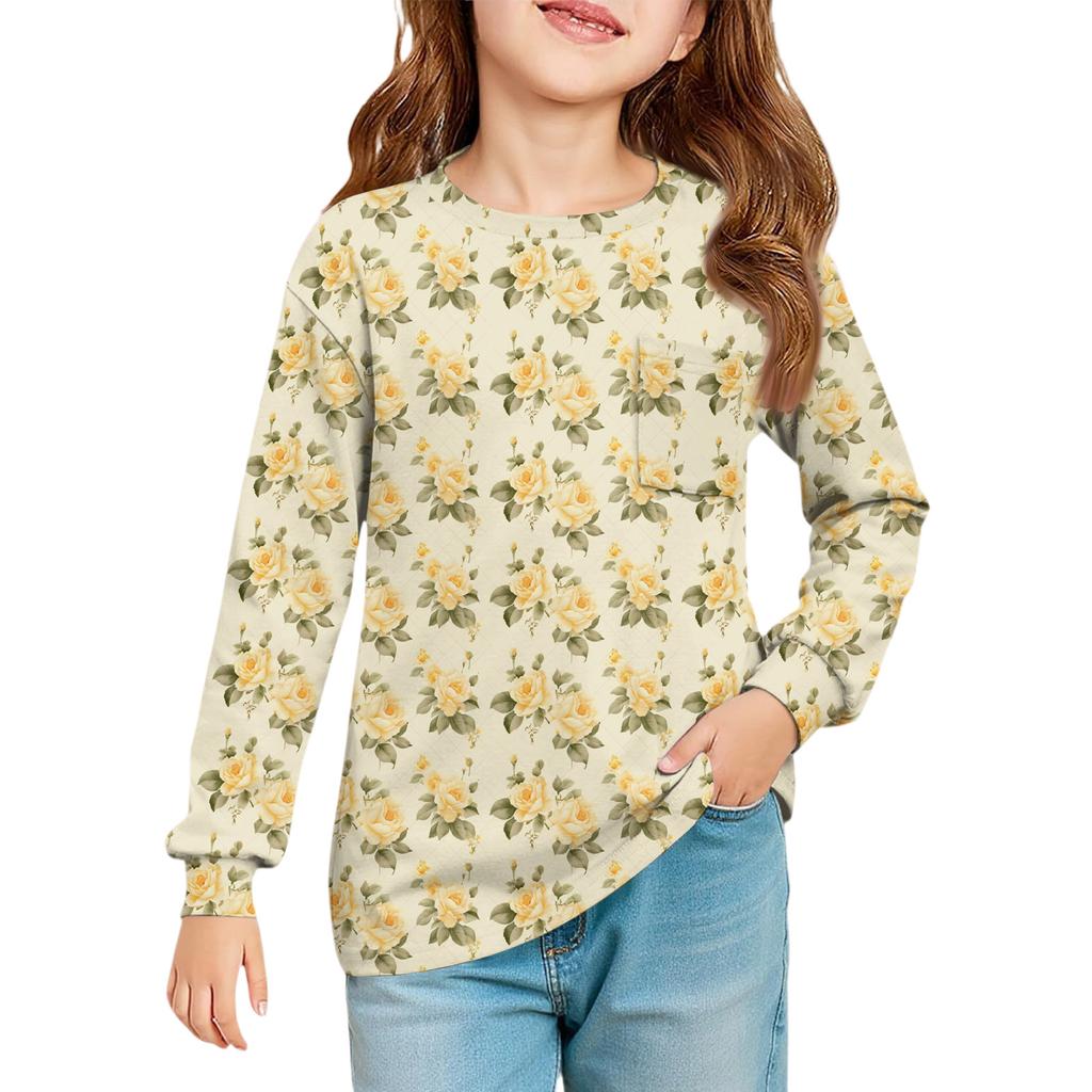 Girls' Long Sleeve Blouse - Round Neck Soft Waist Tunic