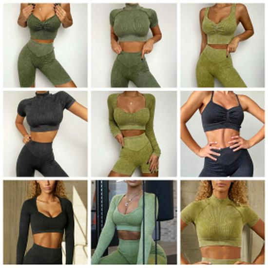 Женский бесшовный спортивный комплект из двух частей в горошек: Футболка с длинными рукавами и брюки с высокой талией для бега и йоги.