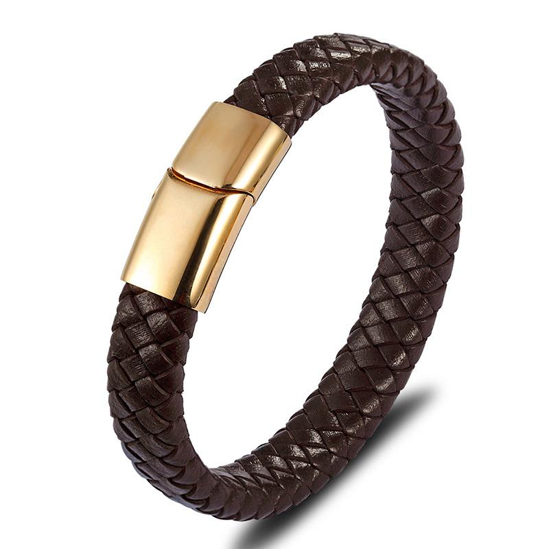 Retro Hip Hop Stainless Steel Leather Woven Bracelet Simple Black Brown Magnetic Buckle Couple Bracelet Men's Everyday Casual Wear Jewelry Accessories