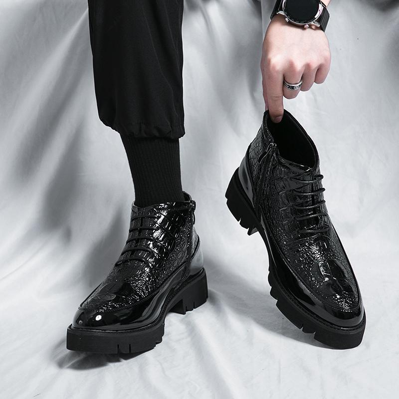 2024 Итальянский стиль уличная одежда повседневная платформа толстая подошва кожаные туфли мужская мода винтаж высокий верх платье свадебные кожаные туфли