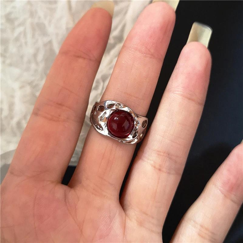 New Adjustable Opening Irregular Red Crystal Glass Heart Aesthetic Rings for Women Gothic Animal Spider Ring Creative Jewelry