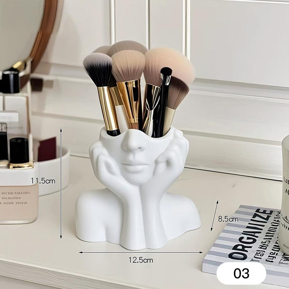 Human Face Art Stationery Storage Pen Holder Multifunctional Makeup Brush Holder Home Office Desktop Organizer Decoration