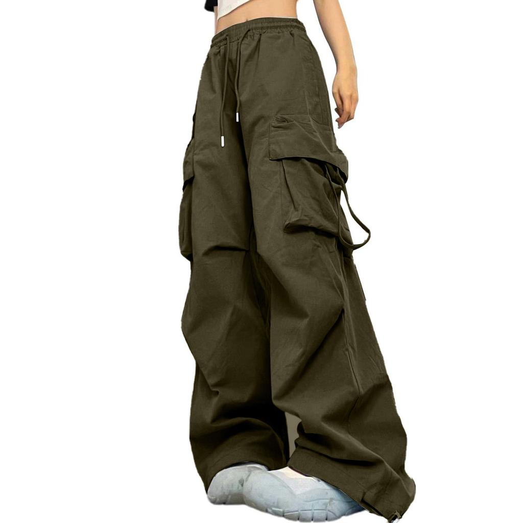 Women's Fashion Casual Wide-leg High-waisted Cargo Pants Multi-pocket Pants