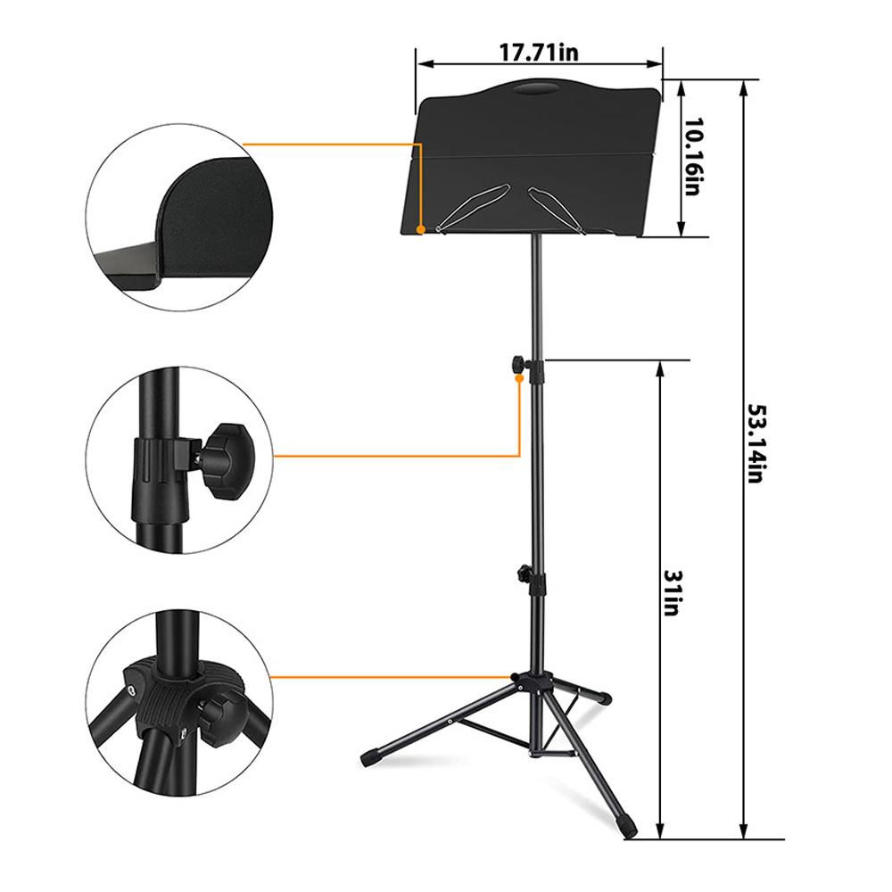 Portable Metal Music Stand Detachable Musical Instruments for Piano Violin Guitar Sheet Music Black