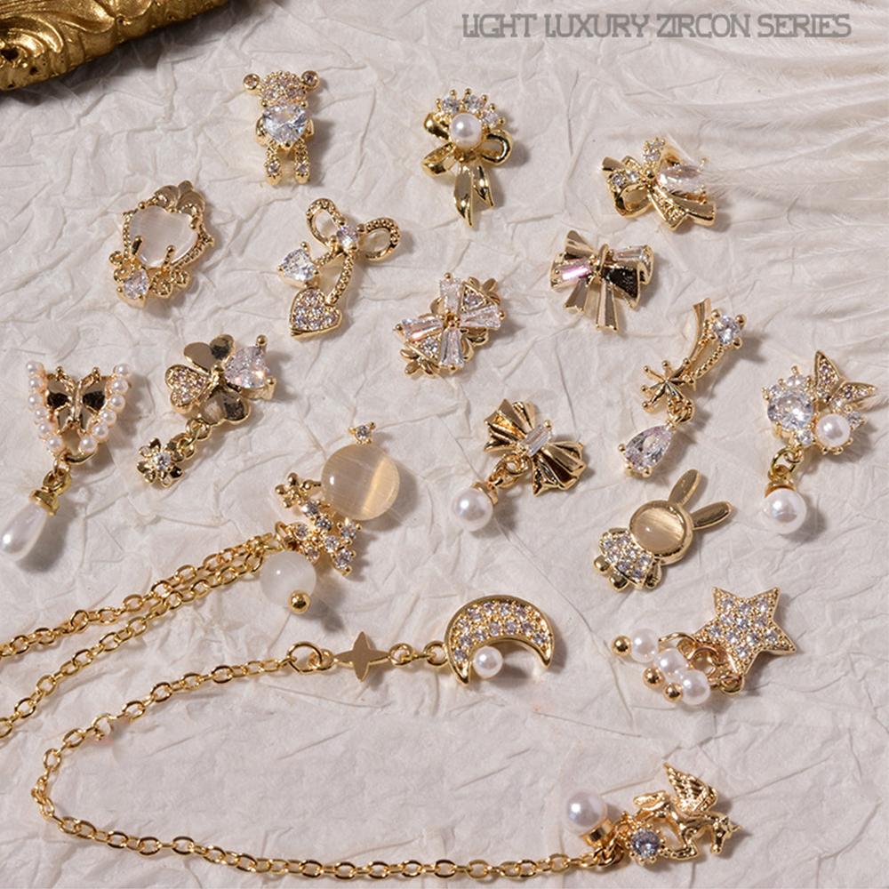 Pearl Opal Charms Nail Art Decorations Nail Rhinestones Crystal Pendant Chain Nail Art Jewelry