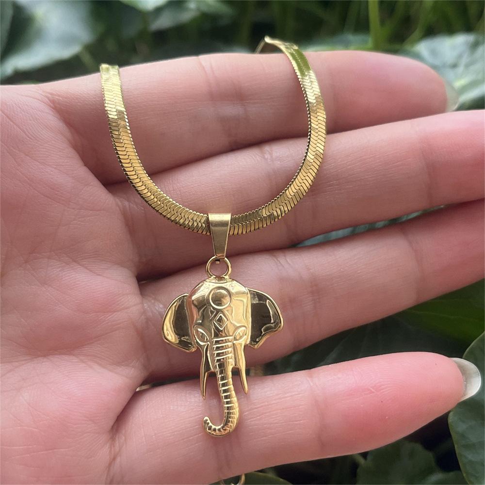 Vintage 316L Stainless Steel 3D Solid Elephant Head Necklace Pendant Women Mens Fashion Cute Animal Blade Chain Choker Jewelry