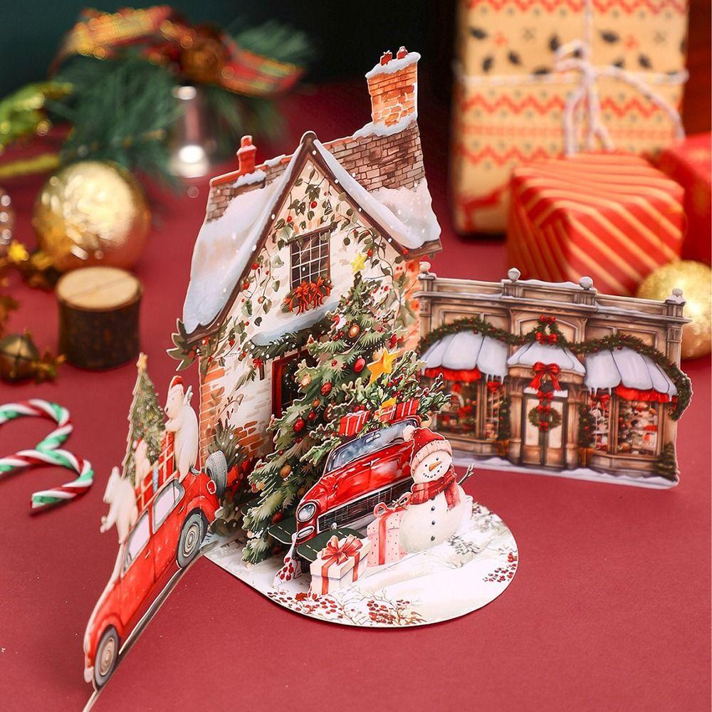 Multicolor Christmas Greeting Cards Santa Xmas Tree 3D Christmas Card  Christmas Season