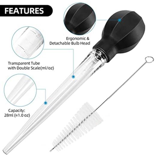 Yousheng 1 Set Turkey Baster Syringe Large Food Grade with Cleaning Brush BBQ Baster Syringe Tube Pump Kitchen Tool