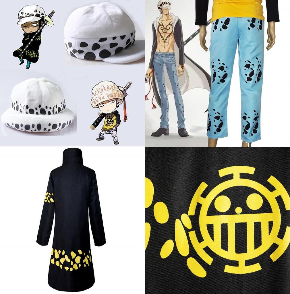 Стильный цельный костюм для косплея Трафальгара Ло, включающий плащ, брюки и шляпу