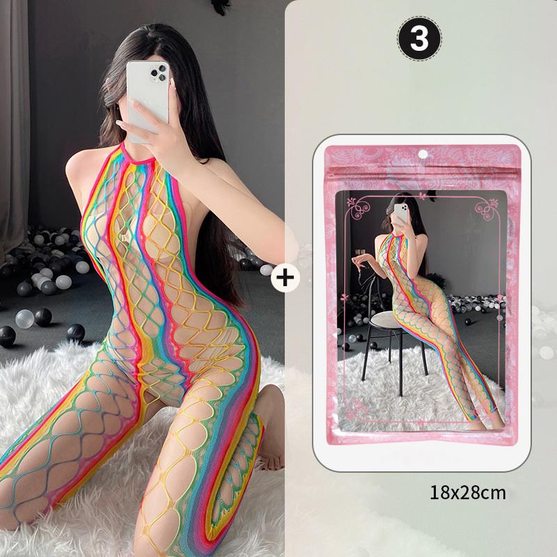 Sexy Lingerie For Women Lace Stockings Floral Fishnet Bodysuits Seamless Fishnet Chemise Rainbow Nightwear Mesh Hole Dress