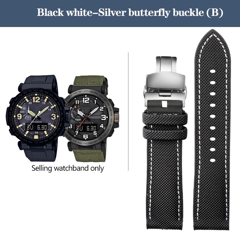 Нейлоновый ремешок для часов с резиновым низом для серии Casio PROTREK PRG-600YB PRG-650 PRW-6600, парусиновый силиконовый ремешок для часов, спортивный ремешок 24 мм