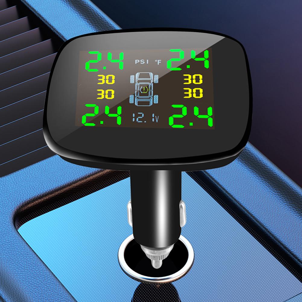 Прикуриватель Монитор температуры шин Универсальный TPMS с 4 датчиками USB Type-C TPMS Система контроля давления в шинах автомобиля с сигнализацией