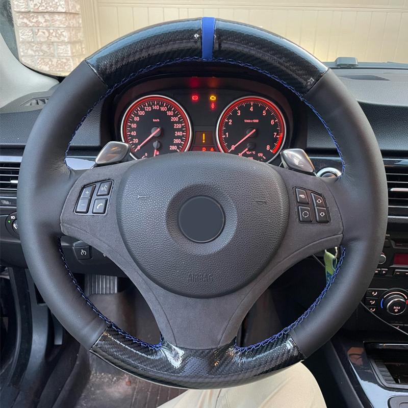 Car Steering Wheel Cover For BMW 1 Series E81 E82 E87 E88 3 Series E90 E91 E92 Carbon Leather Steering-Wheel Cover Wrap