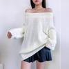 Winter Women's Thickening Sexy One-line Collar Pullover Sweater Loose Tops Thick Needle Lantern Sleeve Knit Sweater Tide