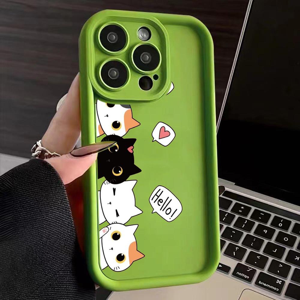 LZ9 мультяшный кот милый художественный дизайн силиконовый чехол для телефона iPhone 11 13 14 15 16 Pro Max 7 8 16 Plus 12 mini XS Max XR противоударный задний чехол