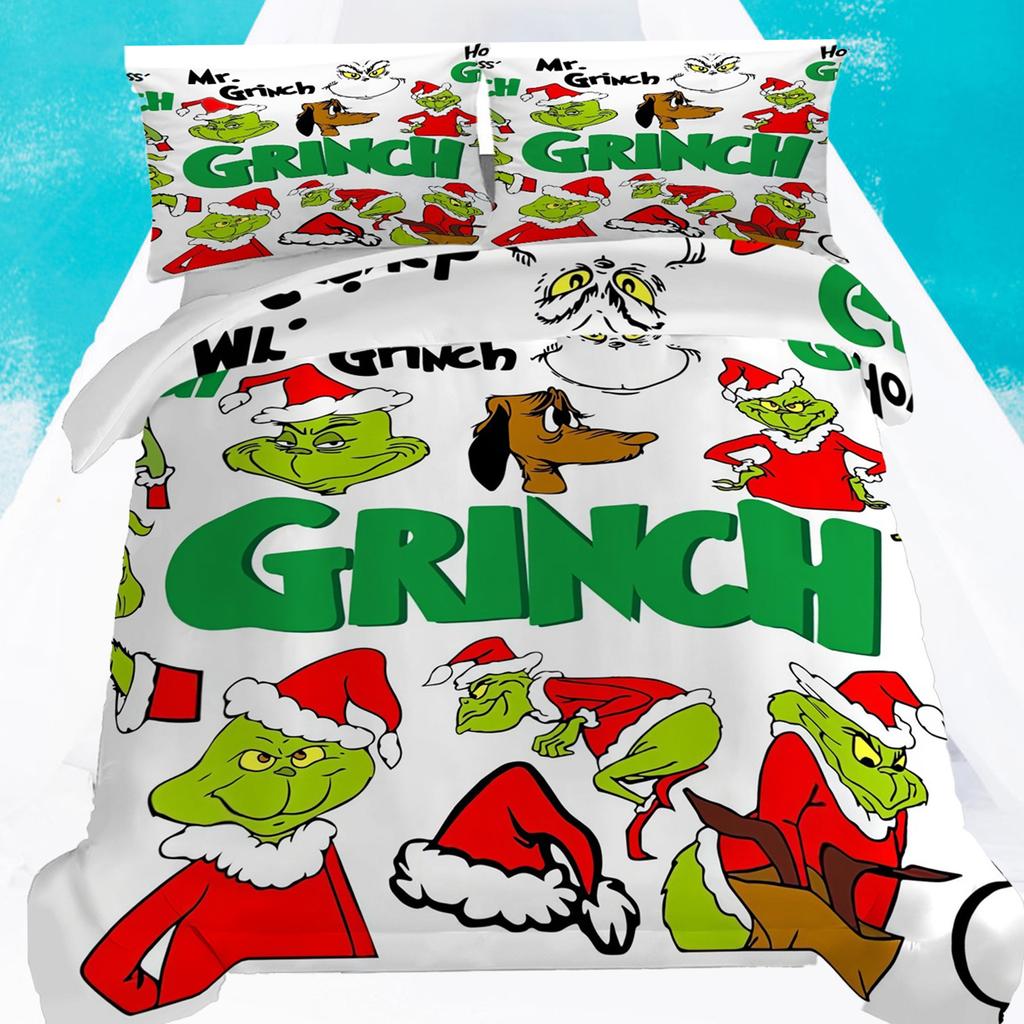 Пододеяльник с принтом рождественских украшений. Супермягкая матовая микрофибра для двуспальной кровати. Удобный комплект с застежкой-молнией и 2 наволочками.