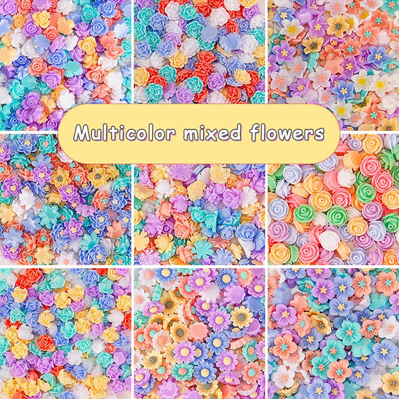 50Pcs 3D Mini Flower Lotus Rose Flatback Planar Resin Accessories DIY Craft Phone Patches Arts Material