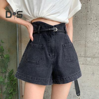 Женские джинсовые шорты с высокой талией, эластичные свободные джинсовые шорты, повседневные широкие летние шорты с карманами