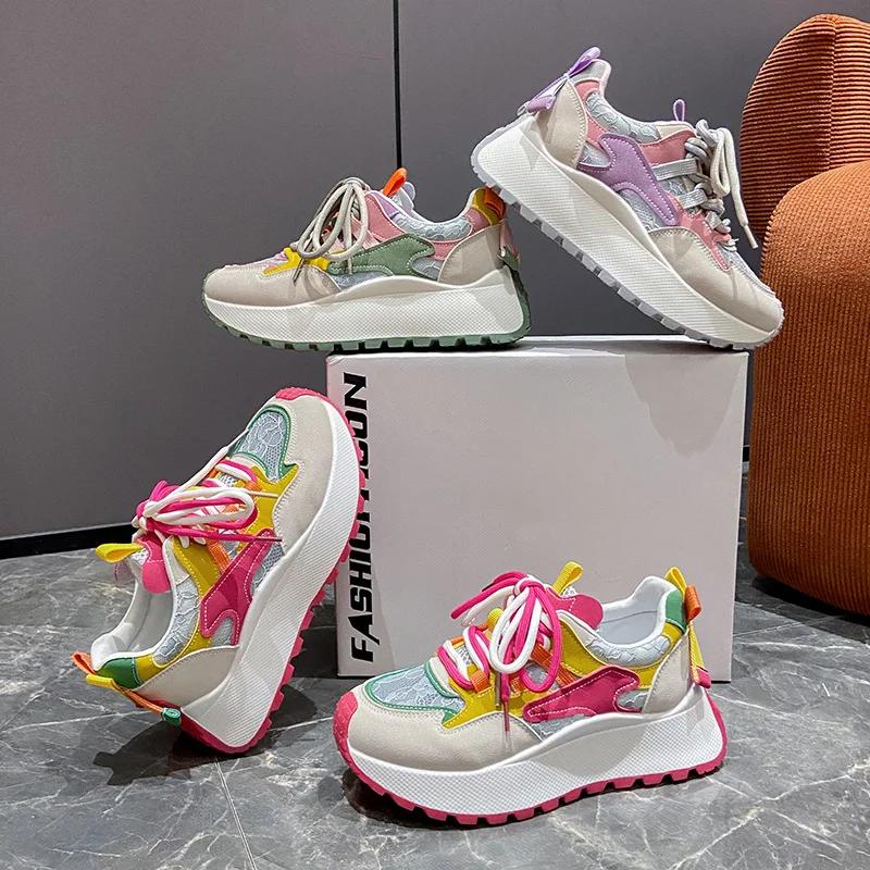 Кроссовки женские на платформе спортивная обувь для отдыха на шнуровке вулканизированная обувь для женщин на открытом воздухе повседневная обувь для бега и ходьбы